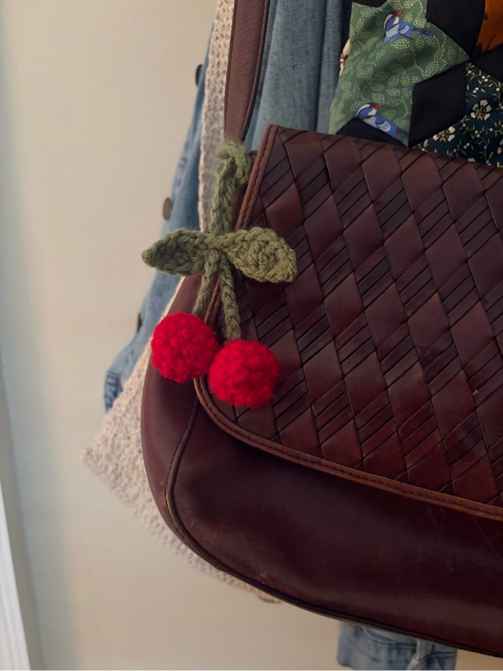 Handmade Crochet Cherry Bag Charm/ Mirror decoration